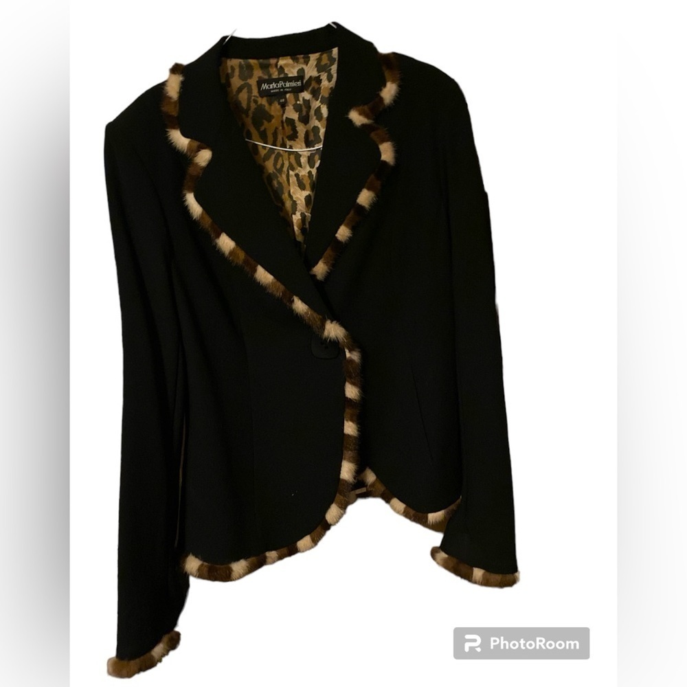 Marta Palmieri MADE IN ITALY Fur Trim Black Blazer Jacket size 48​